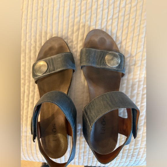Size 10 Taos wedge heel sandals in Navy. The style is called Carousel . - Picture 1 of 5